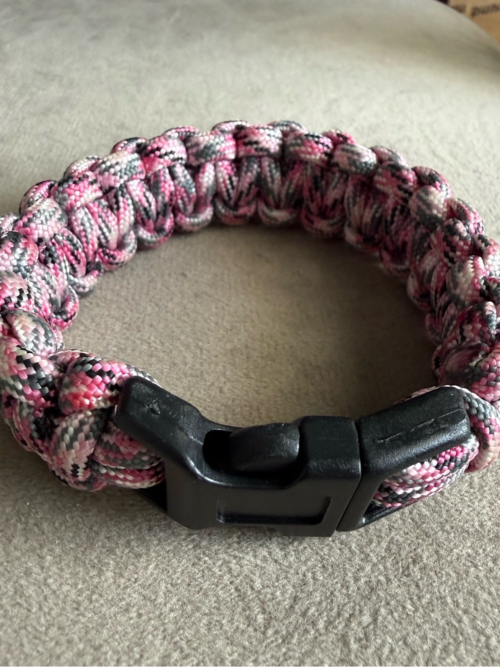 Pink Camo Paracord Bracelet with Black Buckle